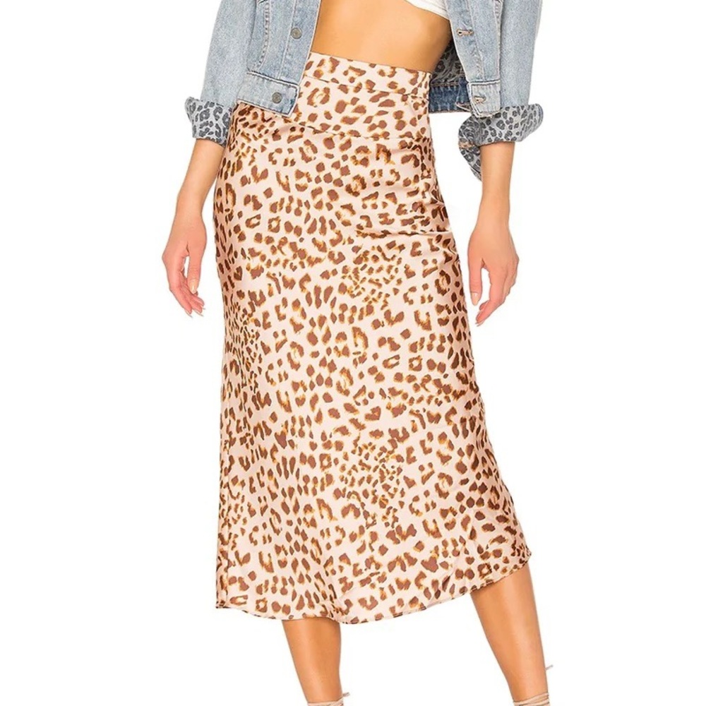 Free People Leopard Print Midi Skirt - Brown and Cream